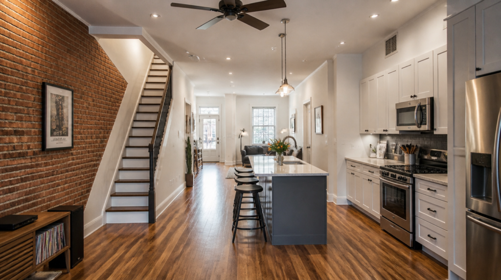 Structural Stair Opening Modifications in Philadelphia Rowhomes shown in a realistic Philadelphia, PA residential construction setting.