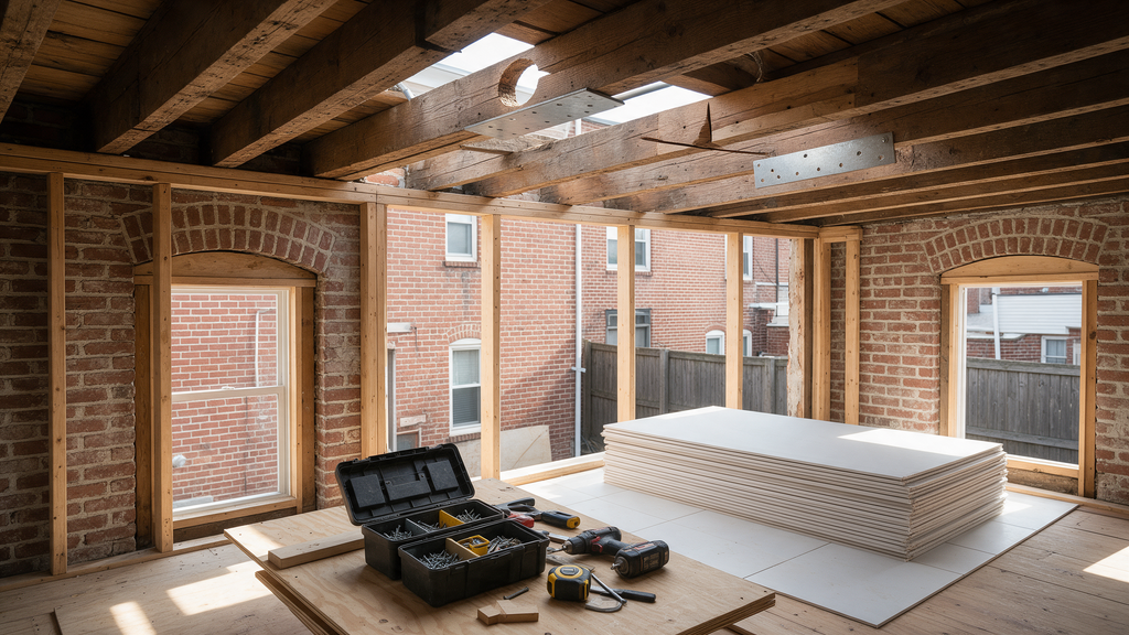 Professional notched floor joist repair Philadelphia detail for Noam Construction - Philadelphia in South Philadelphia
