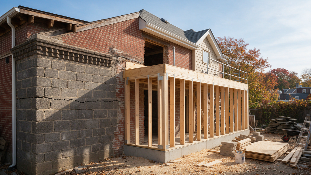 Professional rowhome rear addition settlement cracks detail for Noam Construction - Philadelphia in South Philadelphia

