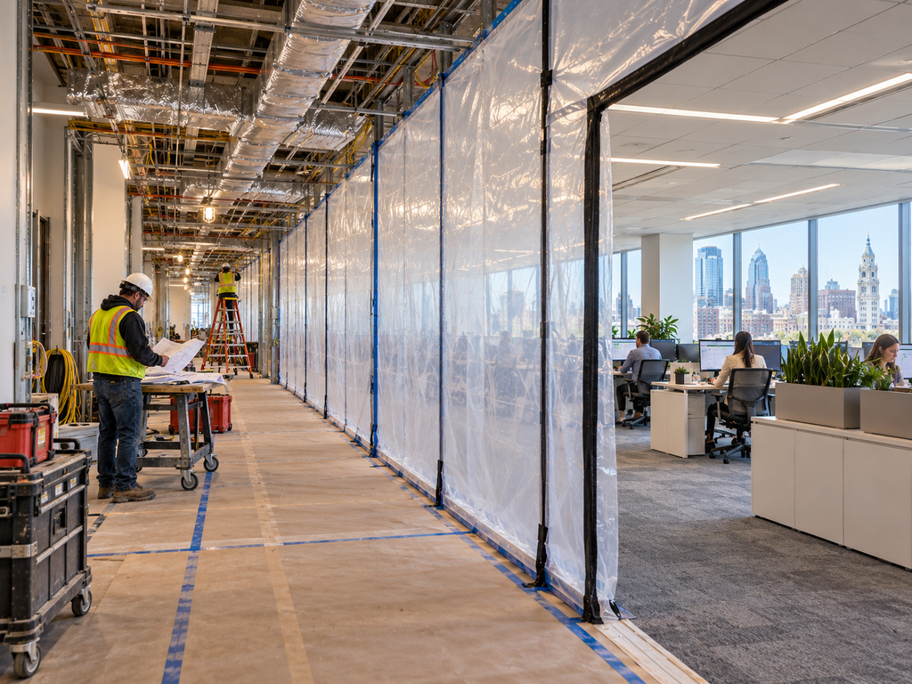 Occupied office renovation in Philadelphia with phased construction and dust containment