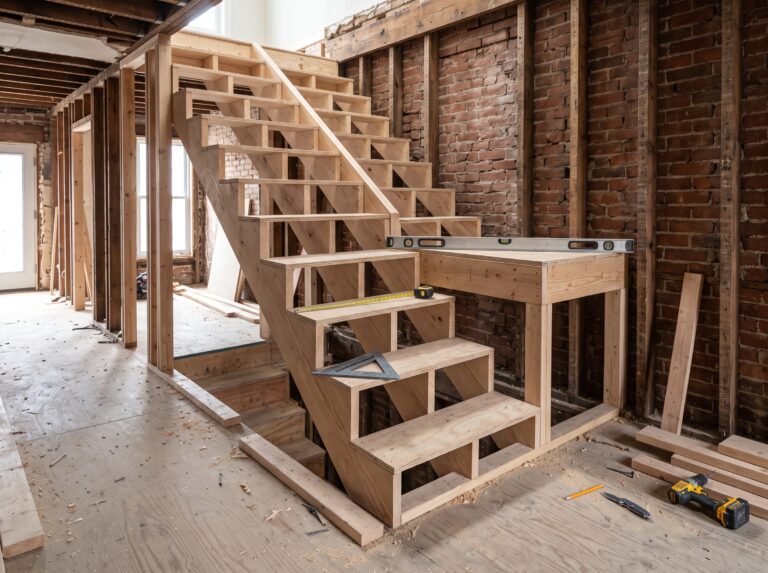 Rowhome stair layout renovation detail for residential work in Philadelphia.