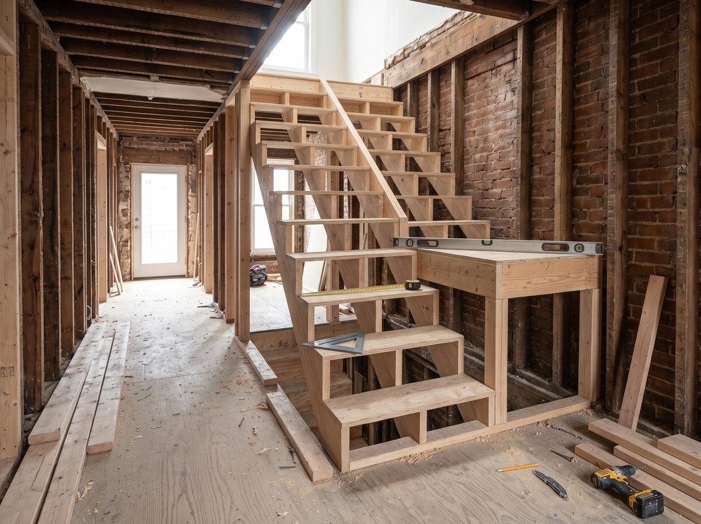 Rowhome stair layout renovation detail for residential work in Philadelphia.