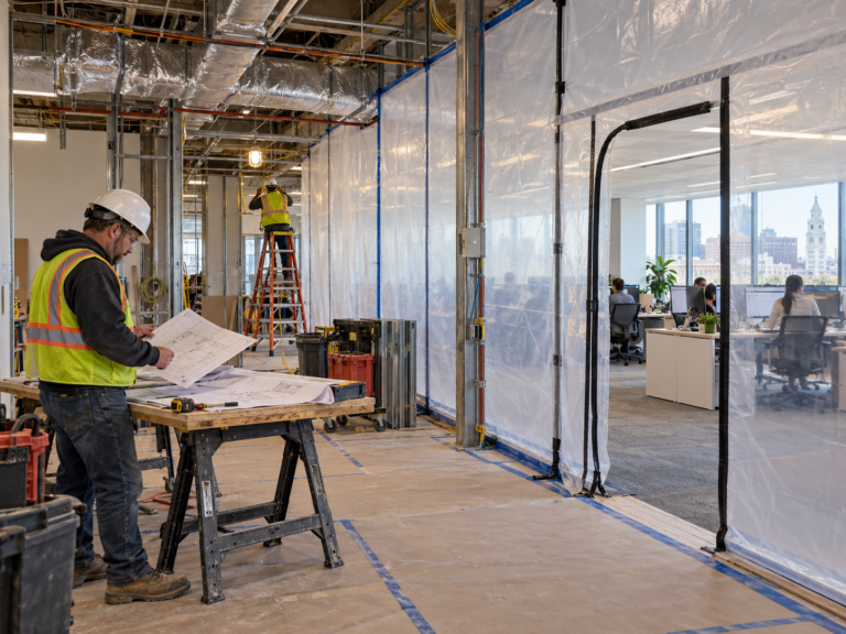 Occupied office renovation in Philadelphia with phased construction and dust containment