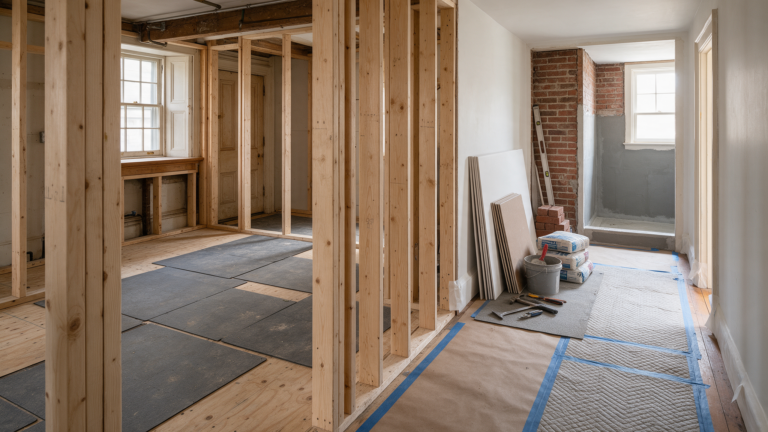 A historic Philadelphia rowhome basement showing an excavated trench and a newly poured concrete underpinning footing beneath an old rubble stone wall.